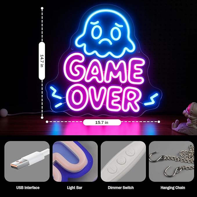Gamer Neon Sign Blue Pink Led Light Signs Letter Neon Lights Bar Signs for Wall Decor USB Light Up Sign for Boys Gift Bar Man Cave Party Club Gaming Room