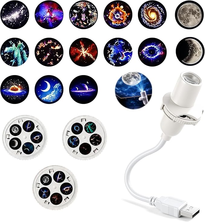 Projector Moon Galaxy Night Light for Bedroom, 15 Patterns LED Starry Sky Lamp with 360 Degree Flexible Gooseneck, for Home Decor Sleep Mood Lighting