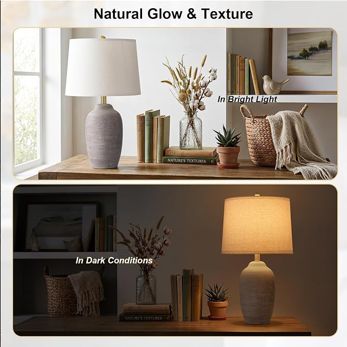 24.5" Vintage Ceramic Table Lamp Single-Rustic Boho Accent Nightstand Lamps for Bedroom, Living Room, Entryway-Small Textured Bedside Lamps, Modern Farmhouse Lamps for Home Decor Purple Grey