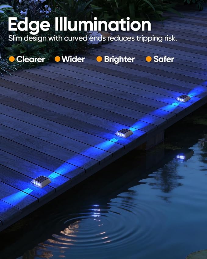 DetarZinLED Blue Solar Dock Lights for Outside IP68 Waterproof Led 4 Pack | Sturdy PC Shell, Stick on & Screw Mount, Markers Light for Outdoor Deck, Driveway, Step, Walkway, Path, Sidewalk, Patio, pool