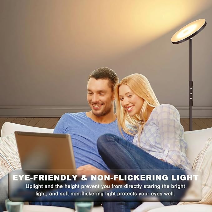 mukuxin Floor Lamp, Upgraded 40W 4000LM Super Bright Torchiere LED Floor Lamps for Living Room, Stepless Dimmable Color Temperature 2700K-6500K with Remote & Touch Control, Standing Light (40W Brown)