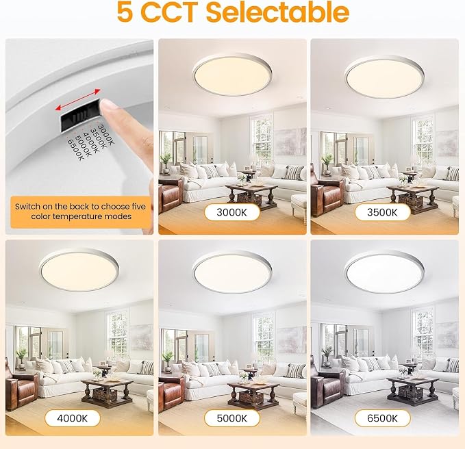 TALOYA 4-Pack 10 Inch Flush Mount LED Ceiling Light Fixture, 5CCT, White | 100–240 VAC Input,Edge-Lit Low Profile Round Design Ideal for Bedroom,Bathroom,Kitchen,Laundry,Closet