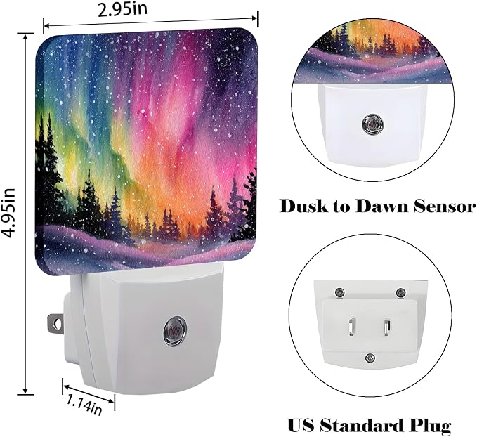 Northern Lights and Forest Night Light,Plug-in Nightlights Auto Sensor Night Lamp Dusk-to-Dawn Lamp Home Decor for Nursery Children Girls Boys