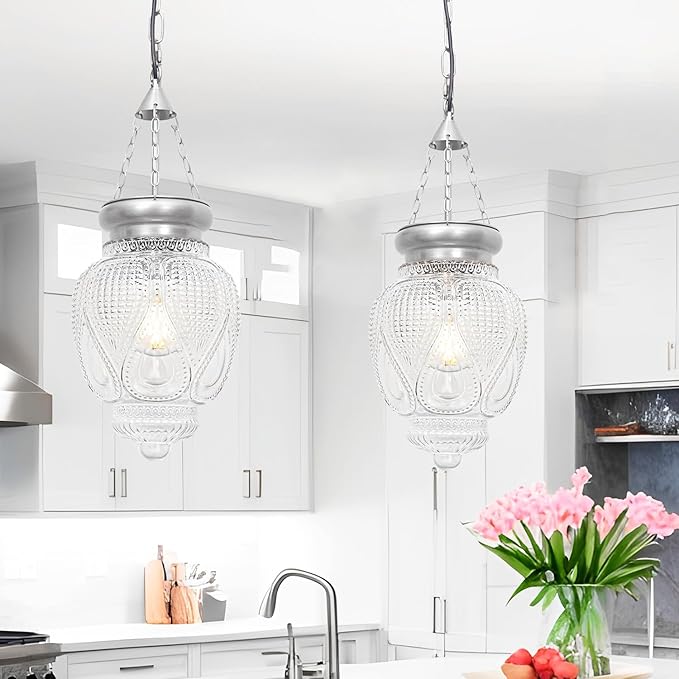 Modern Pendant Light, Brushed Nickel Pendant Light for Kitchen Island, Adjustable Hanging Ceiling Light Fixture, Large Farmhouse Pendant Kitchen Island Lighting for Dining Room Bedroom Bar Office