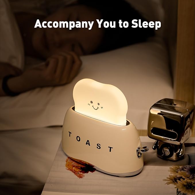 Cute Cartoon Toaster Night Light Table Lamp Desktop Lighting Ornaments Nursery Kids Toys LED Nightlight Gifts Bedroom Decor Yellow