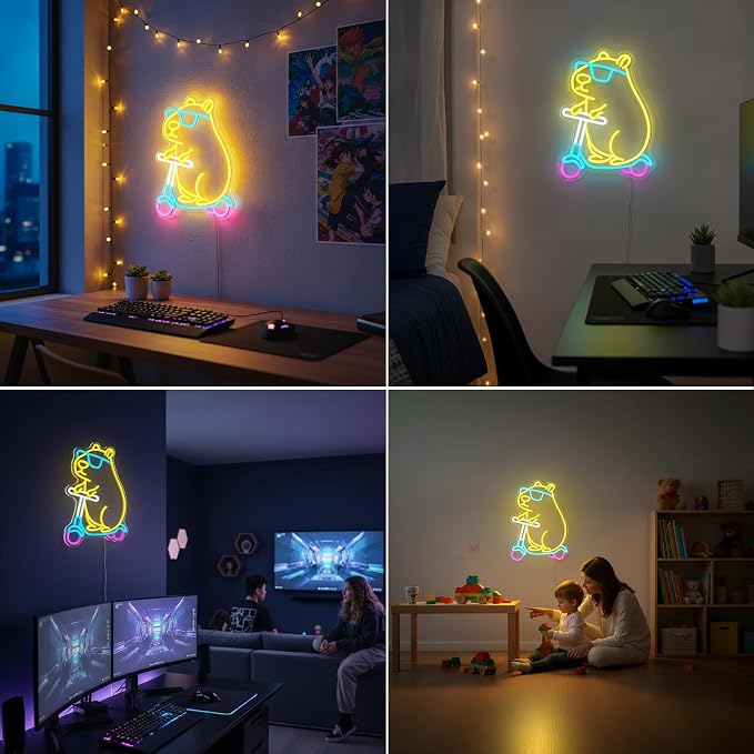 Capybara Neon Sign LED Neon Light Dimmable USB Wall Decor Animal Shape | Capybara Room Decor Neon Wall Light Bedroom Gaming Dorm Kids Teens Capybara Lovers Party Decor Birthday Gift for Kids