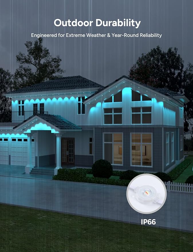 Permanent Outdoor Lights, 50ft with 30 LEDs Smart RGB, 68+ Scene Modes IP66 Waterproof, Alexa/Google Assistant Compatible Holiday Lighting for Christmas Halloween Patio Decor