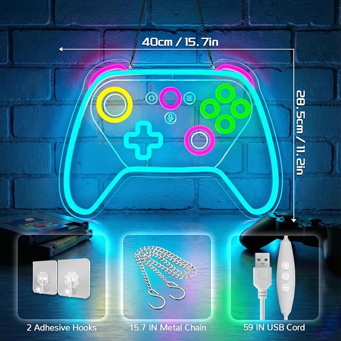 Gamer Neon Sign,Game Controller LED Sign for Gaming Room Decor,USB Powered Dimmable Neon Sign for Gamer Room,Game Neon Sign for Teen Boy Room Decor,Gaming Wall Decor,Gamer Gifts for Boys,Kids