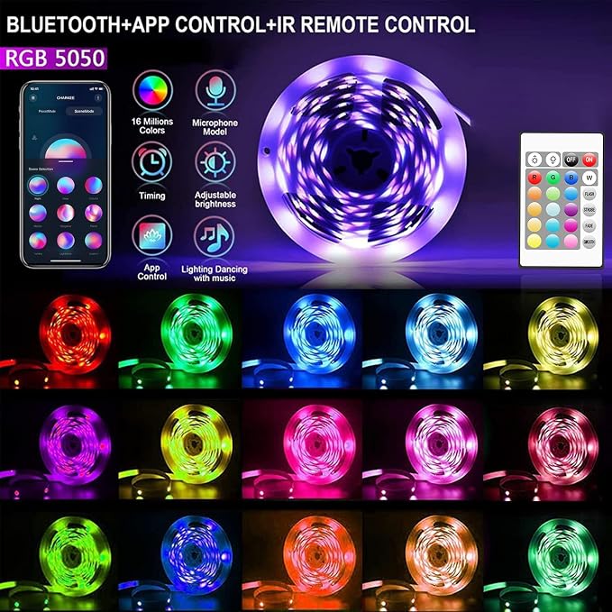 CHARKEE 25ft LED Strip Lights USB-Powered, Color Changing RGB LED Strip Lights for Bedroom/TV Backlight/Gaming Lighting, Music Sync SMD 5050 Flexible LED Lights with Remote/APP Control