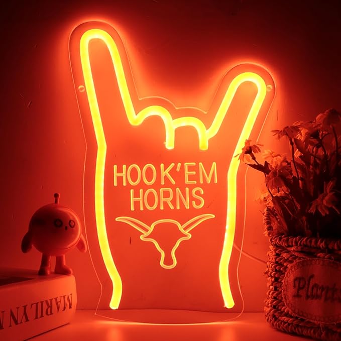 Hook Em Horns Neon Sign TEXAS Neon Light for Wall Decor, Dimmable University Neon Texas for Man Cave Room Bar Wall Decor Western Gift for Friends