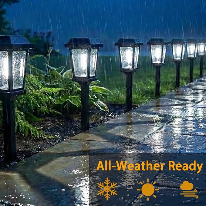 Solar Pathway Lights Outdoor Waterproof 10 Pack LED Garden Lights | Solar Powered Pathway Lights Waterproof Auto On/Off Bright Cool White Outdoor Solar Lights for Yard Path Walkway Driveway
