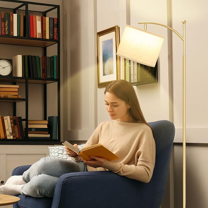 60" Floor Lamp for Living Room with 3 Color Temperatures, Gold Standing Lamp with White Marble Base, Modern Tall Lamp for Bedroom Office, 9W LED Bulb Included