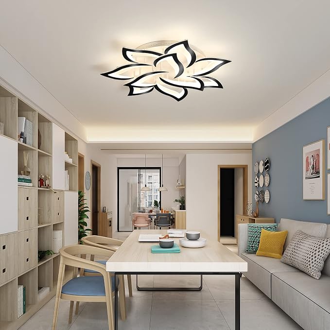Garwarm 33.4" Modern LED Low Profile Flush Mount Ceiling Light, Dimmable | Black Flower Petal Ceiling Light with Remote, Acrylic, 3000K-6500K, Memory for Kitchen, Living Room, Bedroom, Dining Room