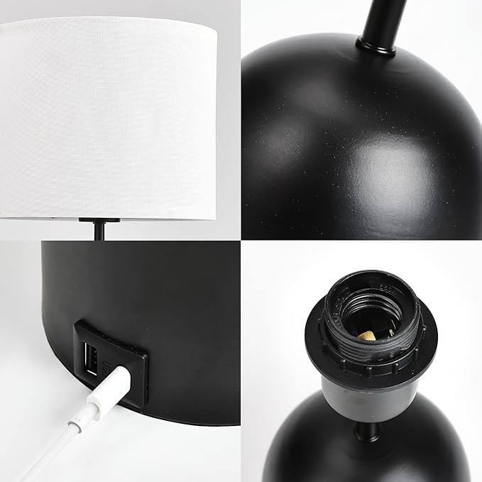 Bedroom Table Lamps Touch Control Bedside Lamps Set of 2 Dimmable Lamps for Nightstand Small Modern Table Lamp Black& White Lamps with USB Type C Ports for Living Room End Table Home Office