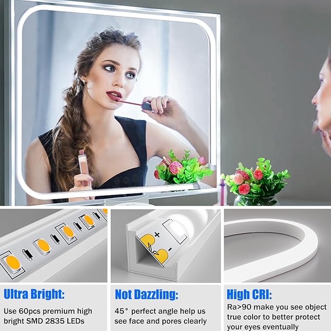 MY BEAUTY LIGHT LED Vanity Lights Strip for Mirror, 6000K Bright Daylight White Vanity Mirror Lights, 3.28FT Dimmable Makeup Light, ELT Approval 24V Stick on Lights for Mirror