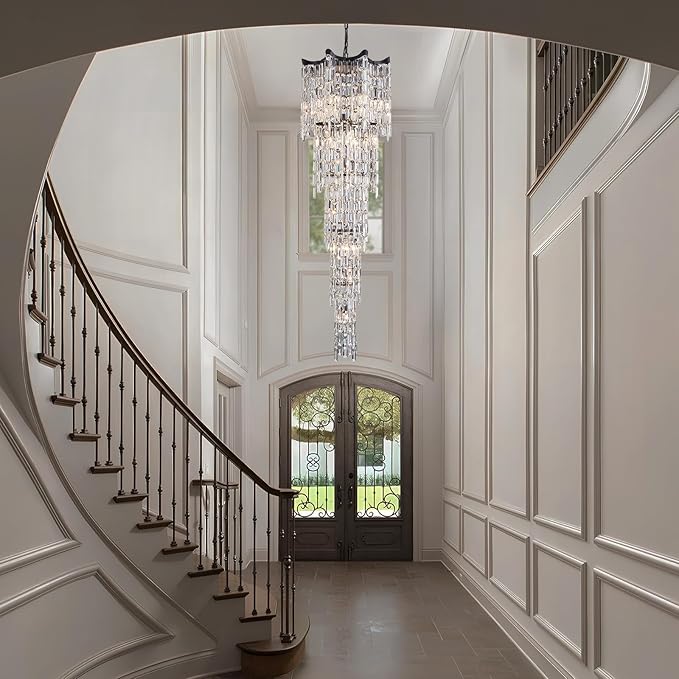 79" Long Crystal Chandelier for High Ceilings, 21-Light Modern Large Foyer Chandelier for Staircase Entryway Living Room, Luxury K9 Crystal Tiered Ceiling Light Fixture Black