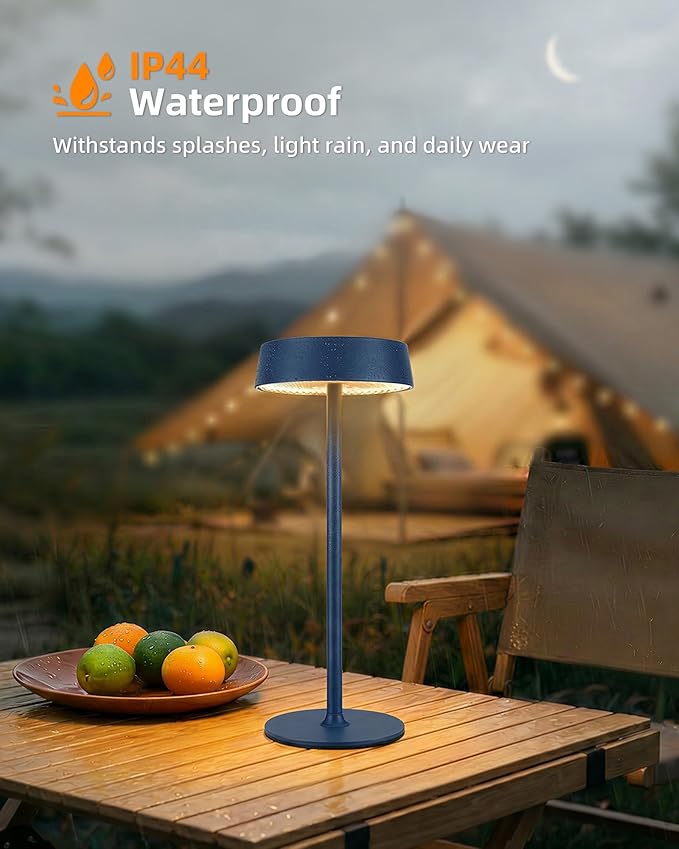 EZVALO Cordless Lamp, Rechargeable Table Lamp, Battery Operated | Portable Outdoor Waterproof, 3 Color Temps RGB, Dimmable Touch Control, LED Memory Function, Restaurant Dining Patio Blue 1Pc