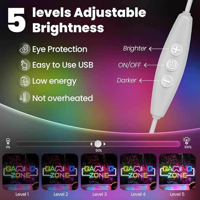 Gaming Zone Neon Sign for Wall Decor – LED Neon Lights with USB Power & Dimmable Brightness,Cool Game Controller Neon Sign for Bedroom,Game Room,Man Cave,Gamer Decor