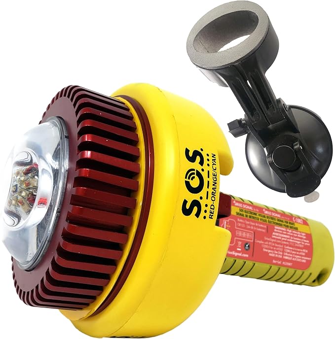 Sirius Signal C-1002 SOS LED Distress Signal, 2-Color + IR - USCG Approved | Electronic Boat Flare Replacement, Bright Two-Color (Red-Orange/Cyan) + Infrared, Includes Mount, Daytime Flag & Whistle