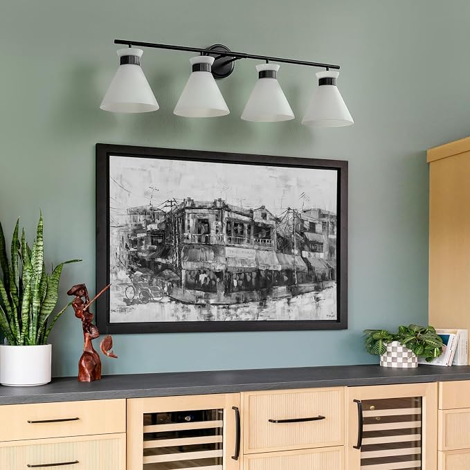 Black Bathroom Vanity Light Fixtures: Bathroom Lighting Fixtures over Mirror 36 inch with Milky White Frosted Glass, 4 Bulbs Farmhouse Vintage Vanity Lighting Bathroom Wall Light(Exclude Bulb)
