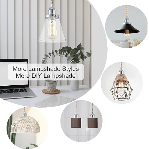 15.4ft Pendant Light Cord Kit, Industrial Vintage Plug in E26 Socket Hanging Light with Switch, Hemp Rope Hanging Light Fixture for Pendant Lamp Farmhouse Lamp Cable DIY