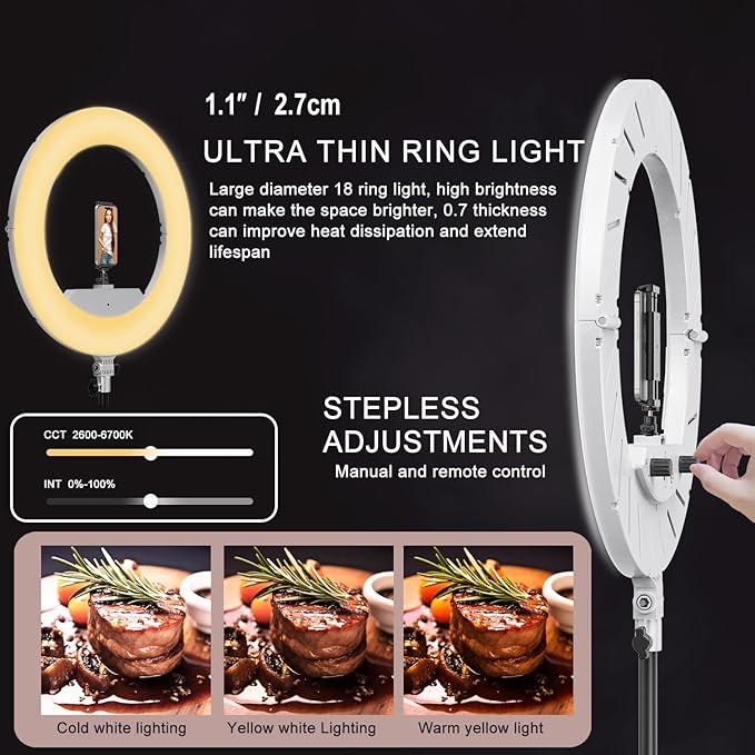 18 Inch Ring Light Kit, 55W Dimmable LED Light, Tripod Stand, Remote Controller,Box,CRI95(White)