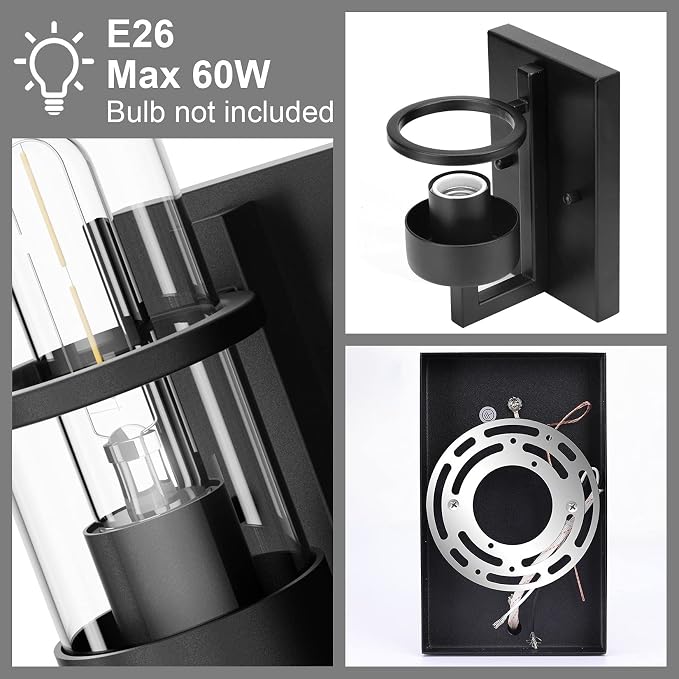Tipace Black Hardwired Wall Sconces Set of 2,Modern Bathroom Vanity Sconces Wall Lighting with Clear Glass Shade,Farmhouse Wall Mount Lights for Mirror Bedroom Living Room Hallway Kitchen