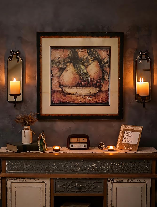 Mirror Wall Candle Sconces Set of 2: Black Metal Frame with Bow | Arched Wall Candle Holder, Detachable Bow, for Taper or Pillar Candles, for Fireplace, Hallway and Bedroom