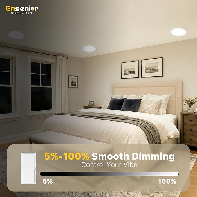 Ensenior 24 Pack 7 Inch LED Recessed Ceiling Light, 5CCT, 1200LM 12W 120V | 2700K-5000K Selectable, 5%-100% Dimmable, Ultra-Thin Canless Wafer Downlight, Aluminum, Damp Rated, ETL&FCC&IC