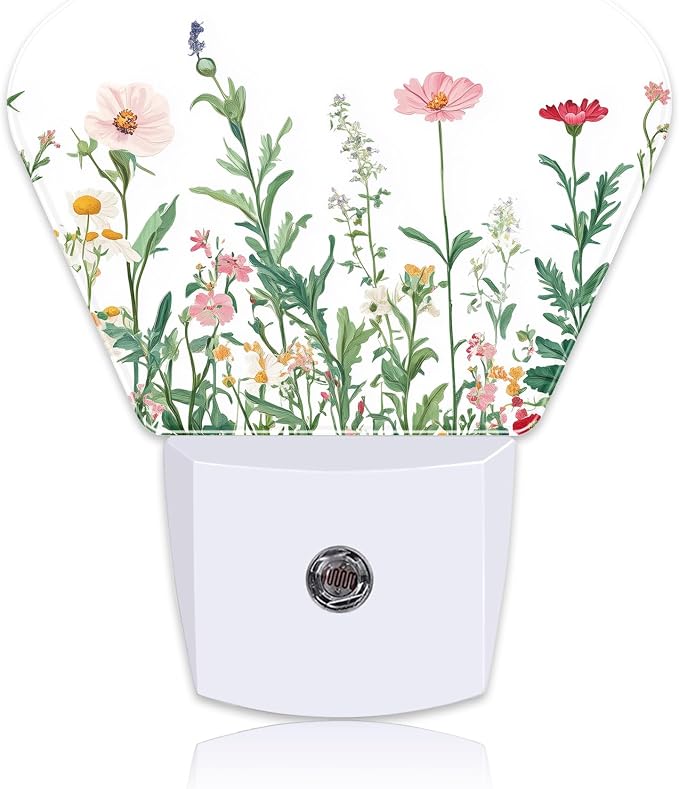 Watercolor Colorful Wildflowers Night Light Wildflowers Nightlight Plug into Wall with Dusk to Dawn Sensor for Kid Girls Boys Women Men Room, Hallway, Kitchen, Bathroom, Stairs Decor