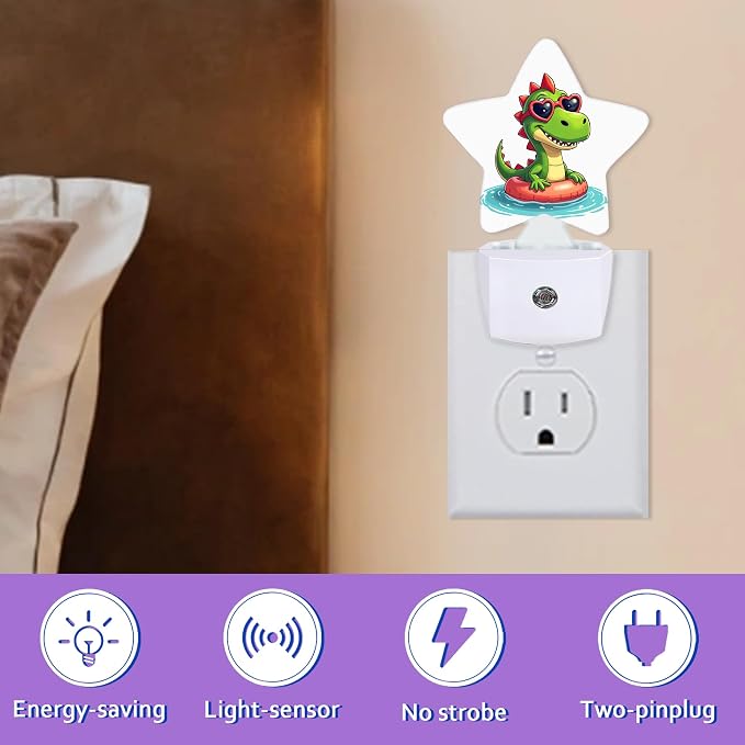 Cartoon Dinosaur Night Lights Plug Into Wall Decorative,Cute Animal Sleep Friendly Lamp, Energy Efficient Dusk-to-Dawn Sensor Nightlights for Kid Bedroom Nursery Bathroom
