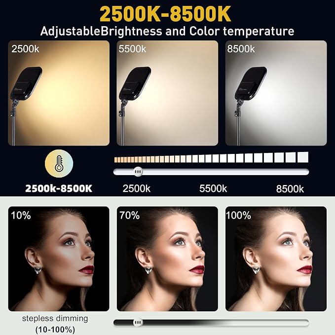 2-Pack LED Video Light Kit, 15W Studio Light,2500-8500K Color temperatue with Tripod Stand&Phone Holder,78" Dimmable Stream for Video Recording, Game Streaming, Photography, YouTube