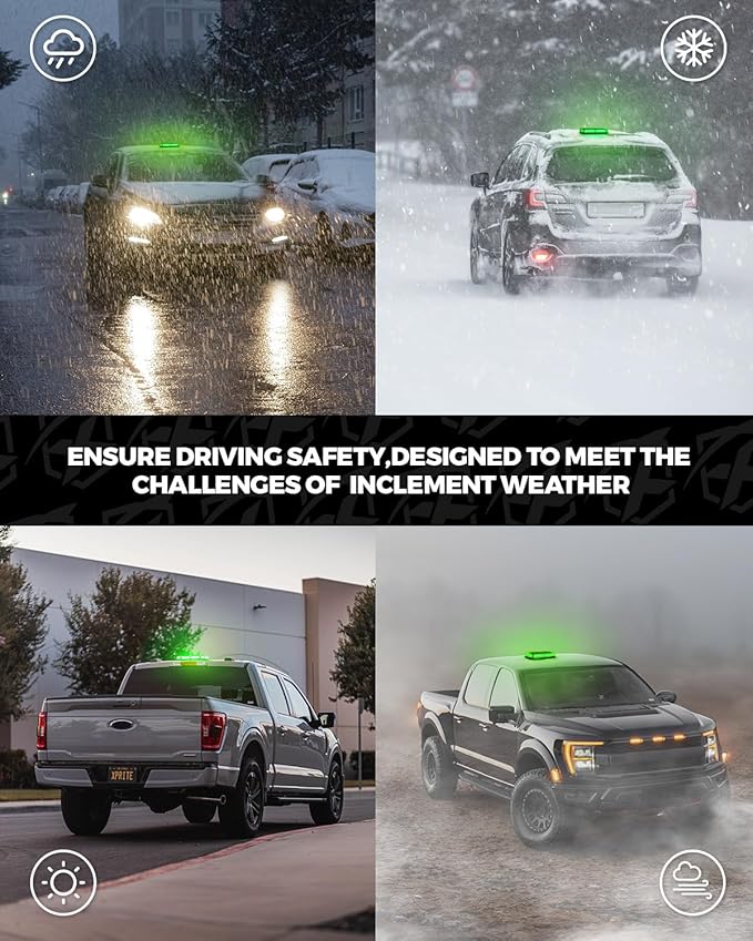 Xprite 108 LED Roof Top Strobe Light, US Flag Pattern Mail Postal Car Light Bar, Emergency Safety Warning LED Mini Strobe Lightbar w/Magnetic for Patrol Vehicles Law Enforcement Trucks Plows, Green