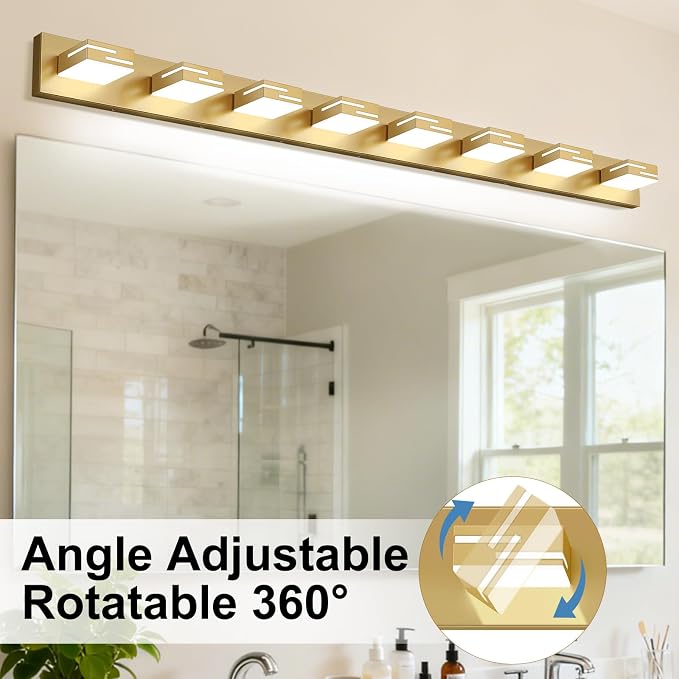 LED Modern Bathroom Vanity Light Fixtures, Dimmable Gold Vanity Lights for Bathroom Lighting Fixtures Over Mirror, with 360° Rotatable Heads 8-Light 54-inch (Cool White 6000K)