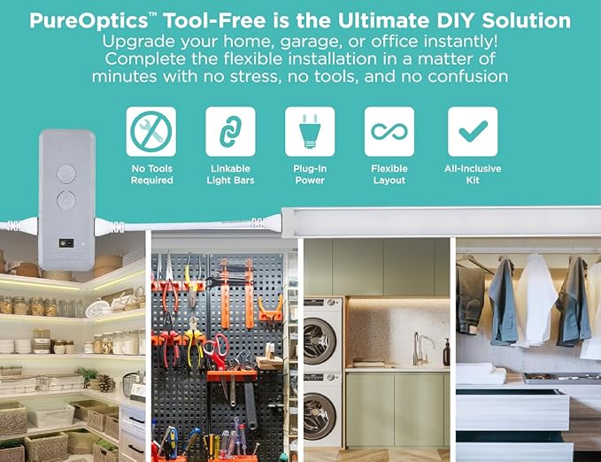 Black+Decker LED Under Cabinet Light Kit, Motion Sensor, Dimmable, Linkable, 3 Color Settings, Tool-Free, Utility Light, Closets, Garage, Pantry, (1) 24" Bars