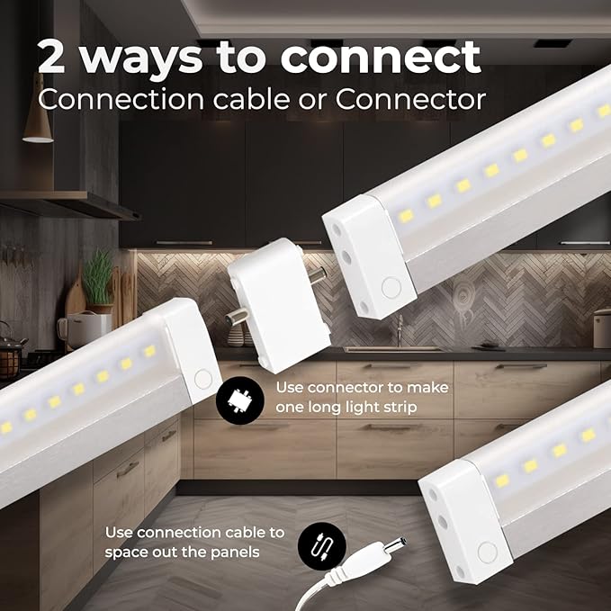 EShine Hand Wave Activated Under Cabinet LED Lighting Kit, Dimmable, 4-Pack 12 in - Touchless Dimming Control, White Under Counter Lights for Kitchen, Garage, Office, Desk - Warm White (3000K)