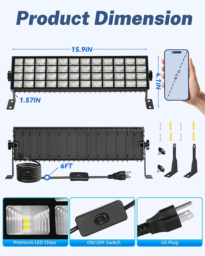 6 Pack LED Shop Lights, 100W 14000LM 6000K Plug in Garage Light with 6FT Power Cord, IP66 Waterproof Work Bench Shop Lights for Garage, Workshop, Warehouse, Outdoor, Yard, Garden