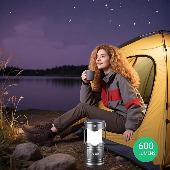 Lichamp 2-Pack Solar Camping Lantern, USB Rechargeable LED Lanterns Battery Powered Pop Up Flashlight Lamps with Three Modes Power for Power Outages Hurricane Supplies Emergency Indoor & Outdoor