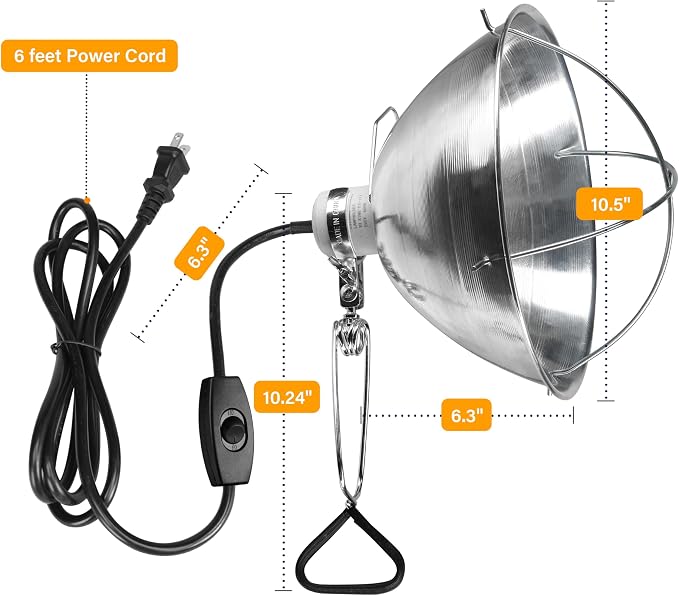 Simple Deluxe Clamp Lamp Light Socket with 10.5 Inch Aluminum Reflector and Bulb Guard, Suit for Max 250 Watt Lamp (No Bulb Included) with 18/2-Gauge 6 Feet Cord, 1-Pack