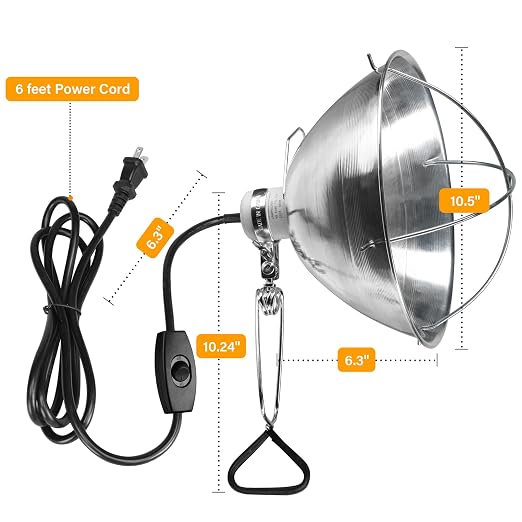 Simple Deluxe Clamp Lamp Light with 10.5 Inch Aluminum Reflector and Ceramic Base, 250-Watt E26 Socket (no Bulb Included) 6 Feet 18/2 SJT Cord, 1-Pack