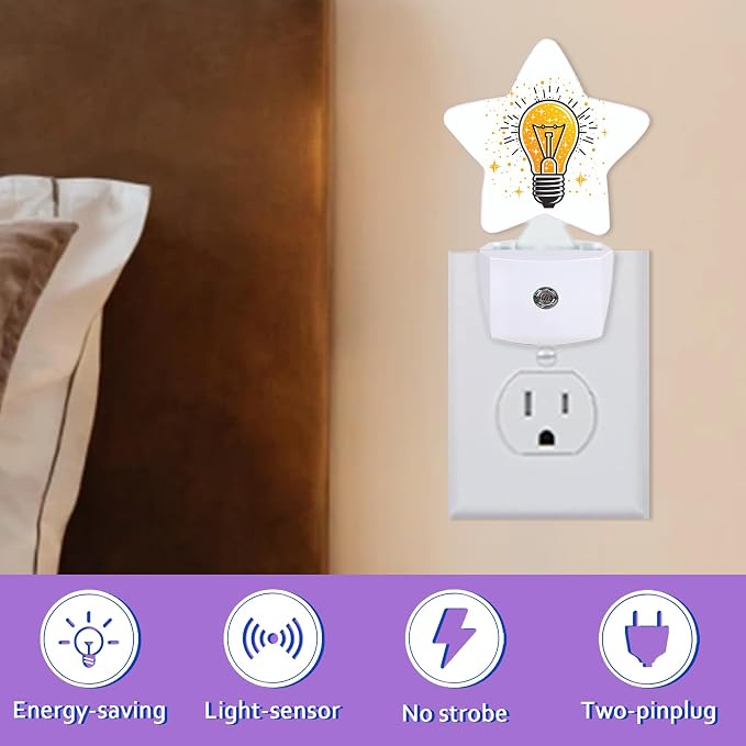 Gold Light Bulb Night Lights Plug Into Wall Decorative,Glitter Sleep Friendly Lamp, Energy Efficient Dusk-to-Dawn Sensor Nightlights for Kid Bedroom Nursery Bathroom