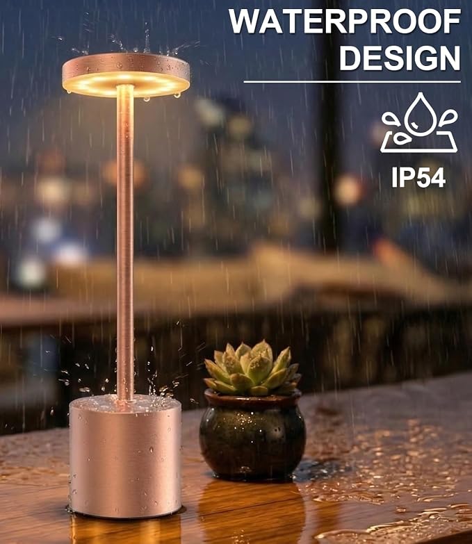 Cordless Table Lamps Rechargeable Set of 2, Portable LED Desk Lamp, 5000mAh Battery Powered Wireless Table Light - 3 Color Dimmable Lighting for Restaurant Dining Patio Outdoor Bedroom(Rose Gold)