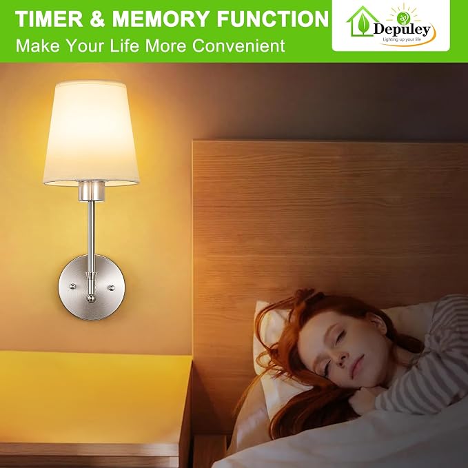 Depuley Battery Operated Wall Sconce: Set of 2 Wireless Wall Lights with Remote for Bedroom - 12 Colors Rechargeable Wall Lamp for Living Room Dining Room Hallway Bathroom Staircases - Nickel 24 Inch