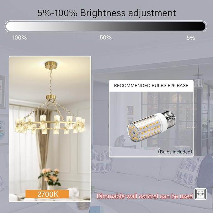 D32 Gold Wagon Wheel Chandeliers 32-Lights Modern Round Chandelier Crystal Chandeliers for Dining Room,Living Room Vintage Chandelier for Foyer Hallway