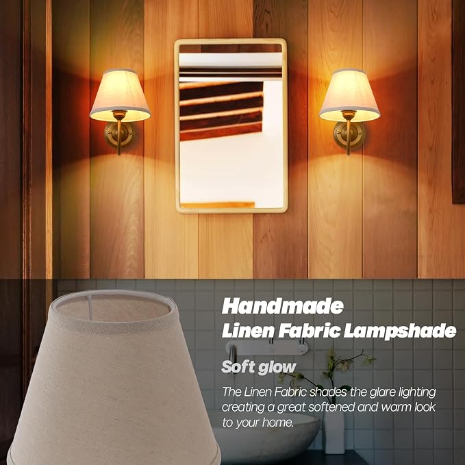 Vintage Curved Arm Fabric Wall Sconce with Linen Cloth Shade, Hardwired Indoor Single Sconce Light Wall Mounted Lamp for Bedroom Living Room Stairs Hallway