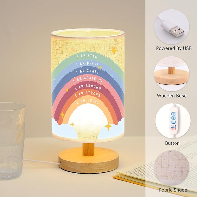 WSYEAR Boho Rainbow Inspirational Lamp, Classroom Desk Lamp Rainbow I Am Kind Daily Affirmation Decor for Home Bedroom Living Room Office