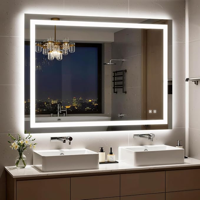 48X36 Inch Frontlit+ Backlit LED Bathroom Mirror with Lights | Bathroom Vanity Mirror for Wall, Ultra-Clear Tempered Glass, Shatter-Proof, Anti-Fog and Memory Function, ETL Listed