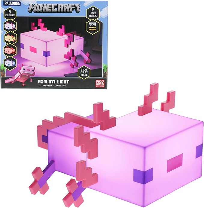Paladone Minecraft Axolotl Light, Five Color Modes, Officially Licensed Lamp to Decorate Gaming Desk or Kids, Tweens and Gamers Room - Minecraft Gift
