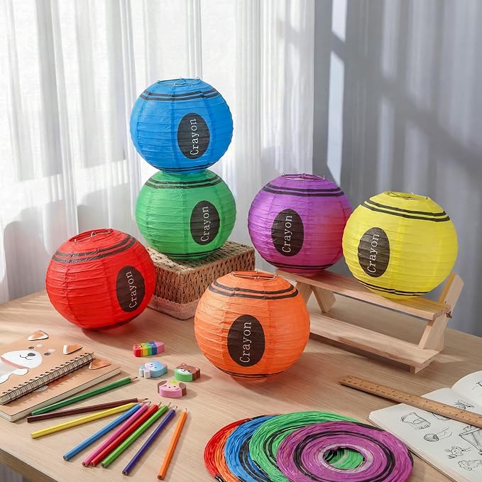 12 Pcs Back to School Classroom Crayon Paper Lanterns 10 Inch Crayon Classroom Hanging Decor for First Day of School Kindergarten Welcome Party Supplies