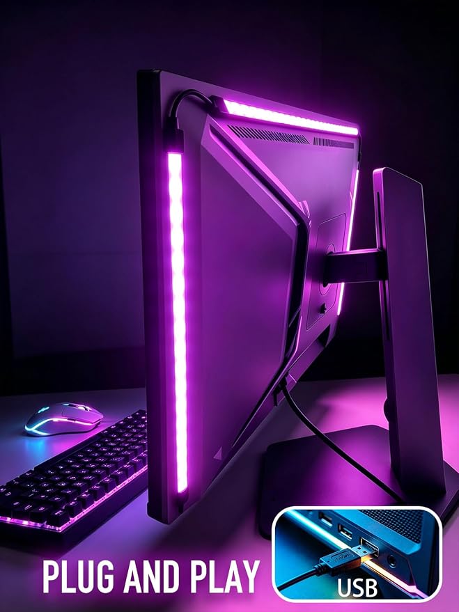 RGB LED Backlights for Monitor, Smart App Control Multiple Modes, Music Sync, USB Port (for 24in Monitor, Standard)